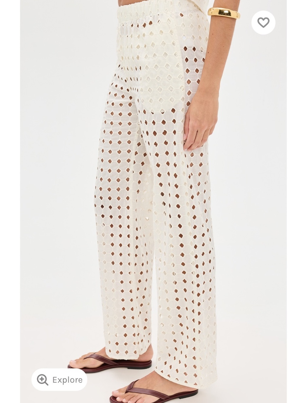 LEBOP Eyelet Wide-Leg Pants & crop top Set in Cream - Picture 3 of 10